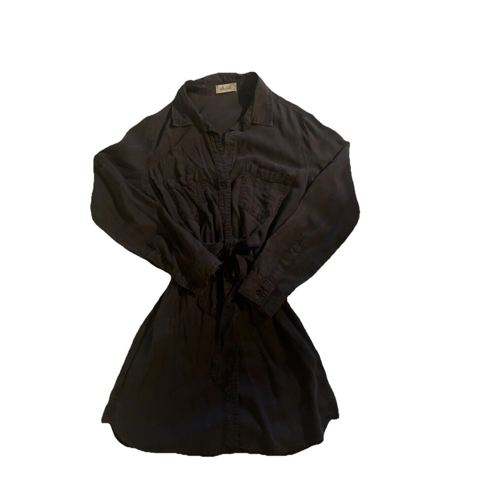 Bella Dahl Mini Shirt Dress Women's Slate Gray Tie Waist Small